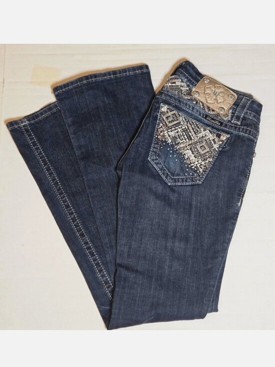 Miss Me Denim - Miss Me Boot Cut Jeans Size 27. Gold Back Tag With Gold & Silver Beading